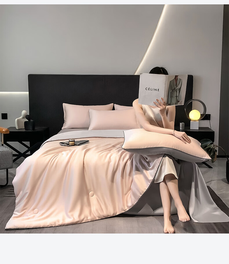 MUJI Class A Washable Ice Silk Summer Quilt Thin Air Conditioning Quilt Double Quilt Core 200*230cm Champagne Gold 15