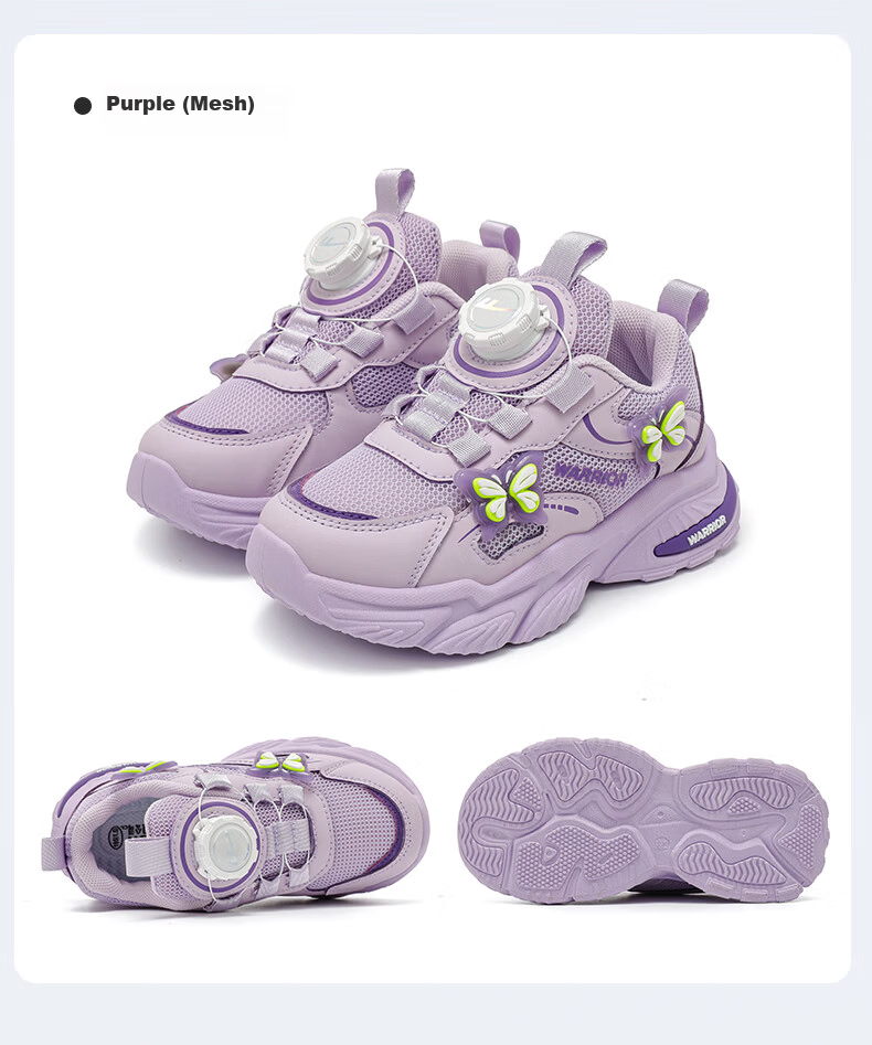 Warrior Girls' Sports Shoes Spring and Autumn Mesh Breathable Casual Running Shoes WZ-1523 Pink/Purple Size 34 11