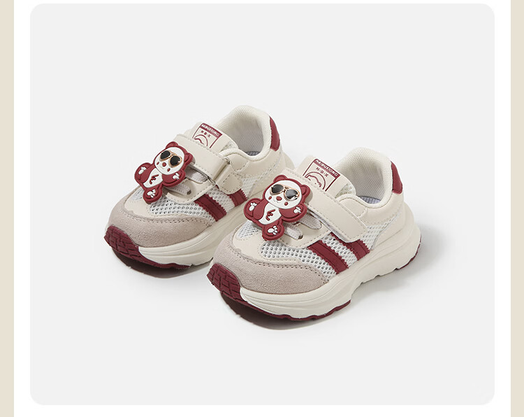 ThomBaker Kids Toddler Walking Shoes Baby Sports Mesh Cartoon Soft Sole Spring Summer Girls Shoes Red Bear Pendant Size 19 5