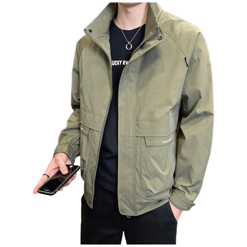 TUCANO Men's Autumn Winter Stand Collar Casual Workwear Korean Style Windproof Jacket Coat Military Green 3XL