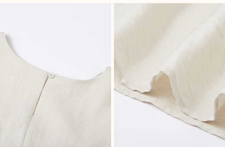 Demana [with Natural Wind Linen] Summer Design Patchwork False Two-Piece Sleeveless Off-Shoulder Waterdrop Button Cake Dress 10