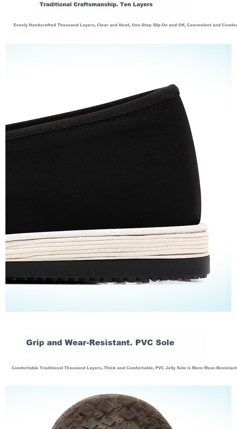 BUSHEYUAN Chinese Style Slip-On Lazy Mugwort Traditional Layered Casual Men's Old Beijing Cloth Shoes 411-0411 Black Size 39 11