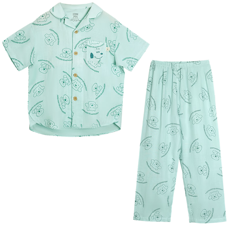 Hodohome Girls' Cotton Double-Layer Gauze Cardigan Short Sleeve Plaid Pajama Set, Sizes 110-140