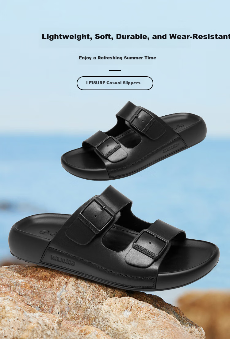 Goldlion Men's Beach Sandals Summer Wearable New Trendy Casual Slippers G596520055AAF Black Size 39 1