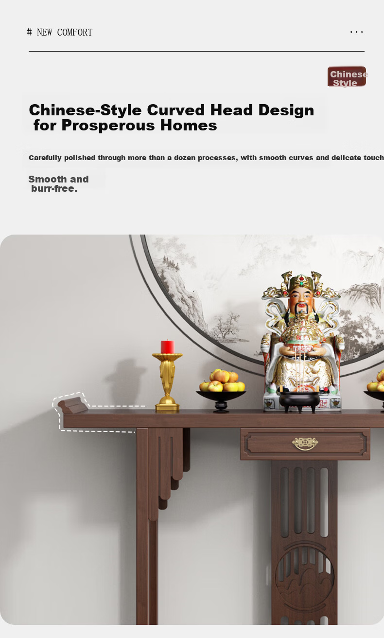Taomengju New Chinese Style Buddhist Altar Cabinet with Caishen Statue, Buddha Table, Incense Table, Guan Gong and Bodhisattva Offering Stand, Tribute Table Storage Shelf 9