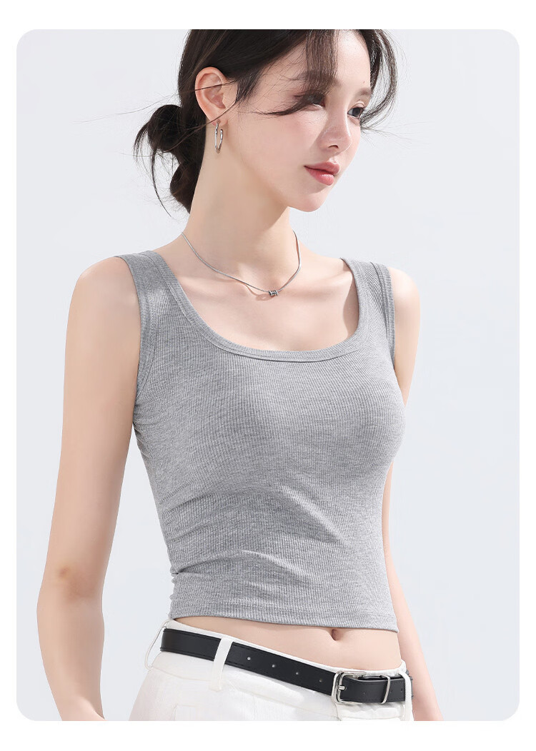 Langsha Summer Thin Strap Vest Slim Fit Sleeveless Sports Tank Top Outerwear Light Gray 7