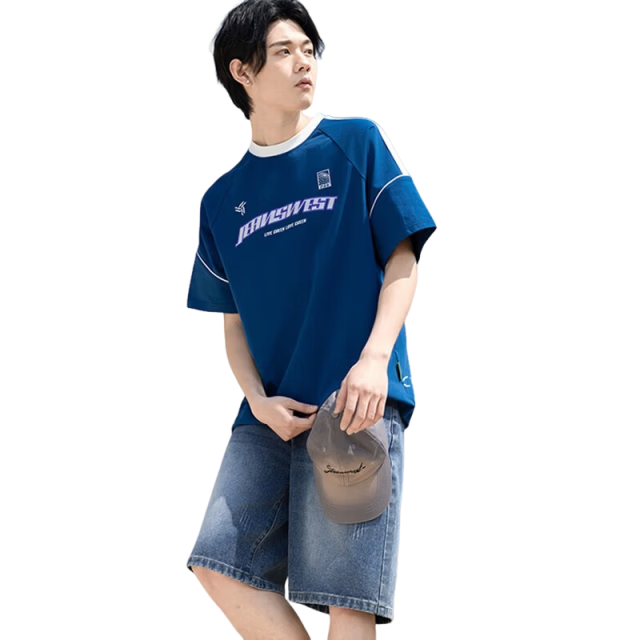 Jeanswest Men's Denim Shorts 2026 Summer Thin Starry Pattern Loose American Style Five-Point Mid-Length Shorts Light Blue 30