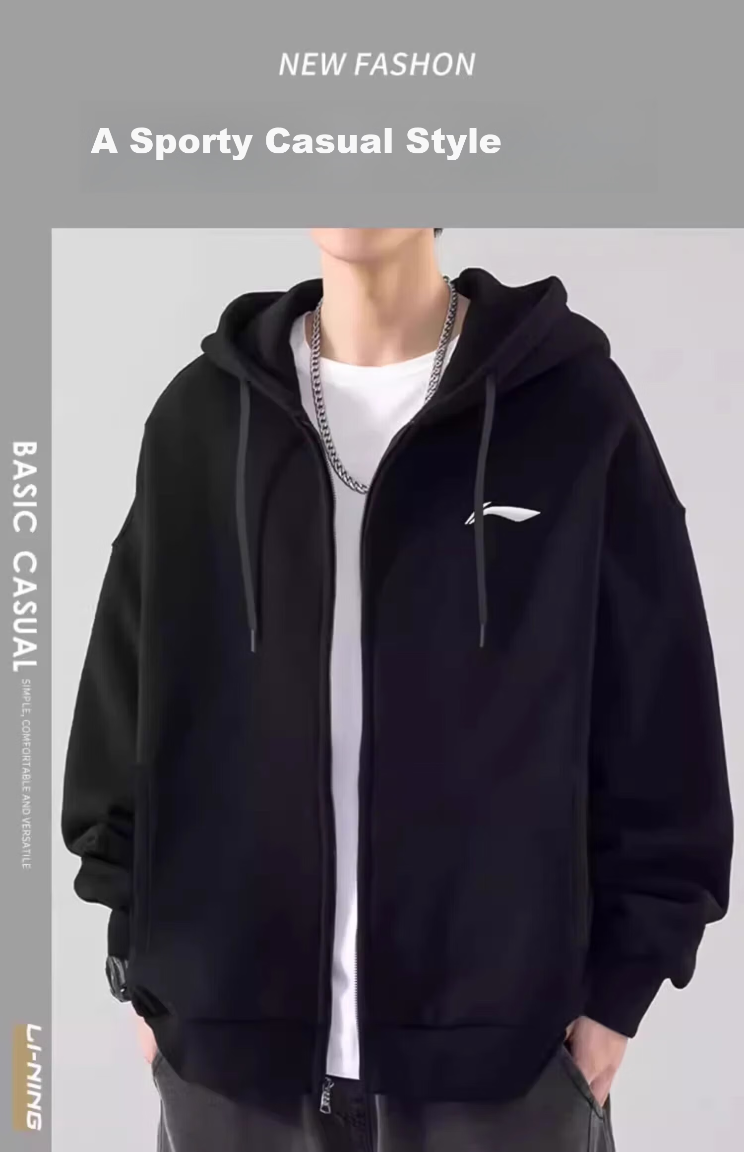 Li-Ning Men's Jacket Spring Autumn Winter New Hooded Sweatshirt Loose Casual Long Sleeve Versatile Sports Zip-up Top 4