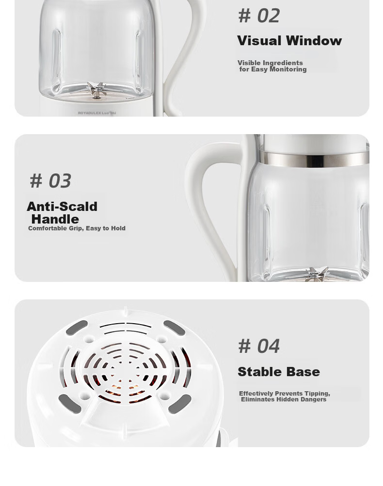 ROYALTY LINE 22-Blade Soy Milk Maker and Blender Titanium Coating 1L Fully Automatic Noise-Reducing Multifunctional Food Processor for 2-4 People White 25