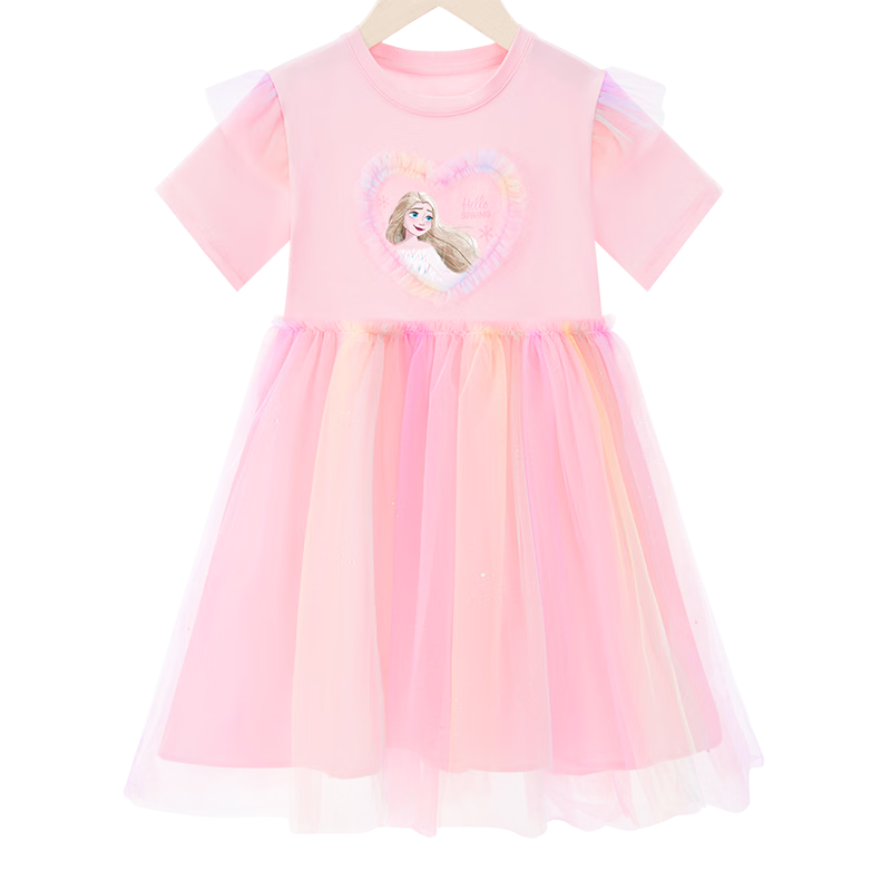 Disney Girls' Summer Dress, New Style for Girls in 2025, Elsa Princess Dress, Tulle Skirt LX82124, Pink, Size 120