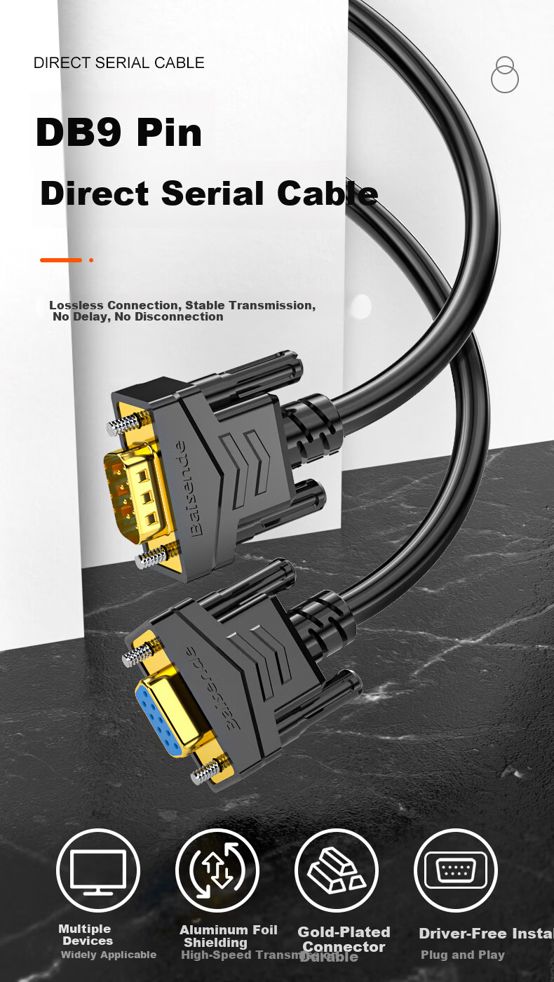 Bosender DB9 Serial Cable 1.5m RS232 Female to Female Direct Extension Cable DB9 Pin Connector BSD-CK-ZMM15 1