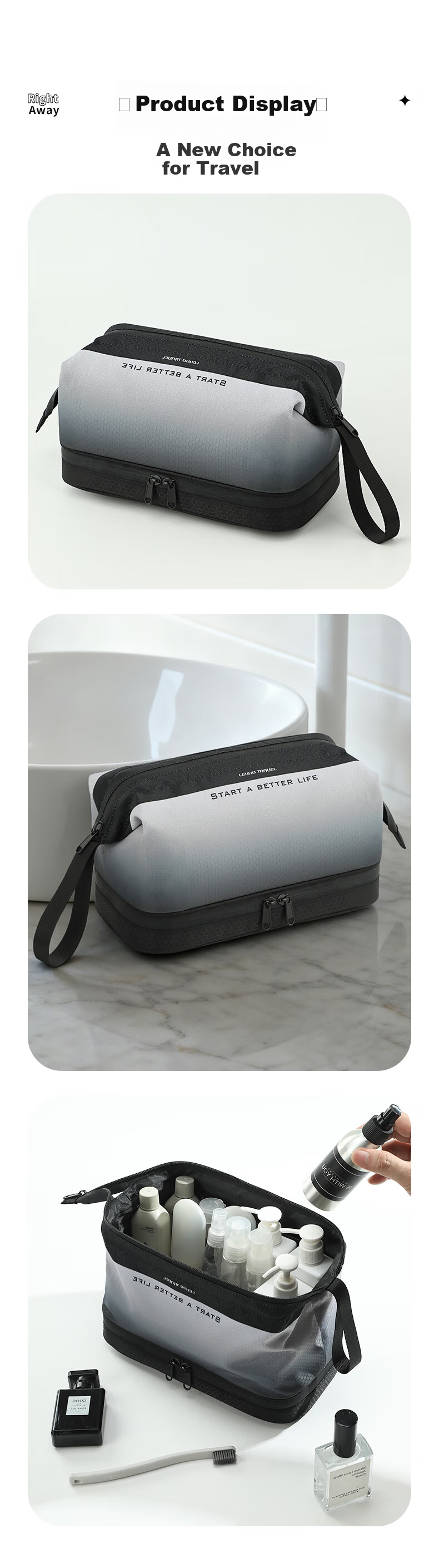 LOHAS Travel Men's High-End Travel Toiletry Bag Essential Business Trip Waterproof Shower Pouch Makeup Storage Bag with Wet and Dry Separation 5