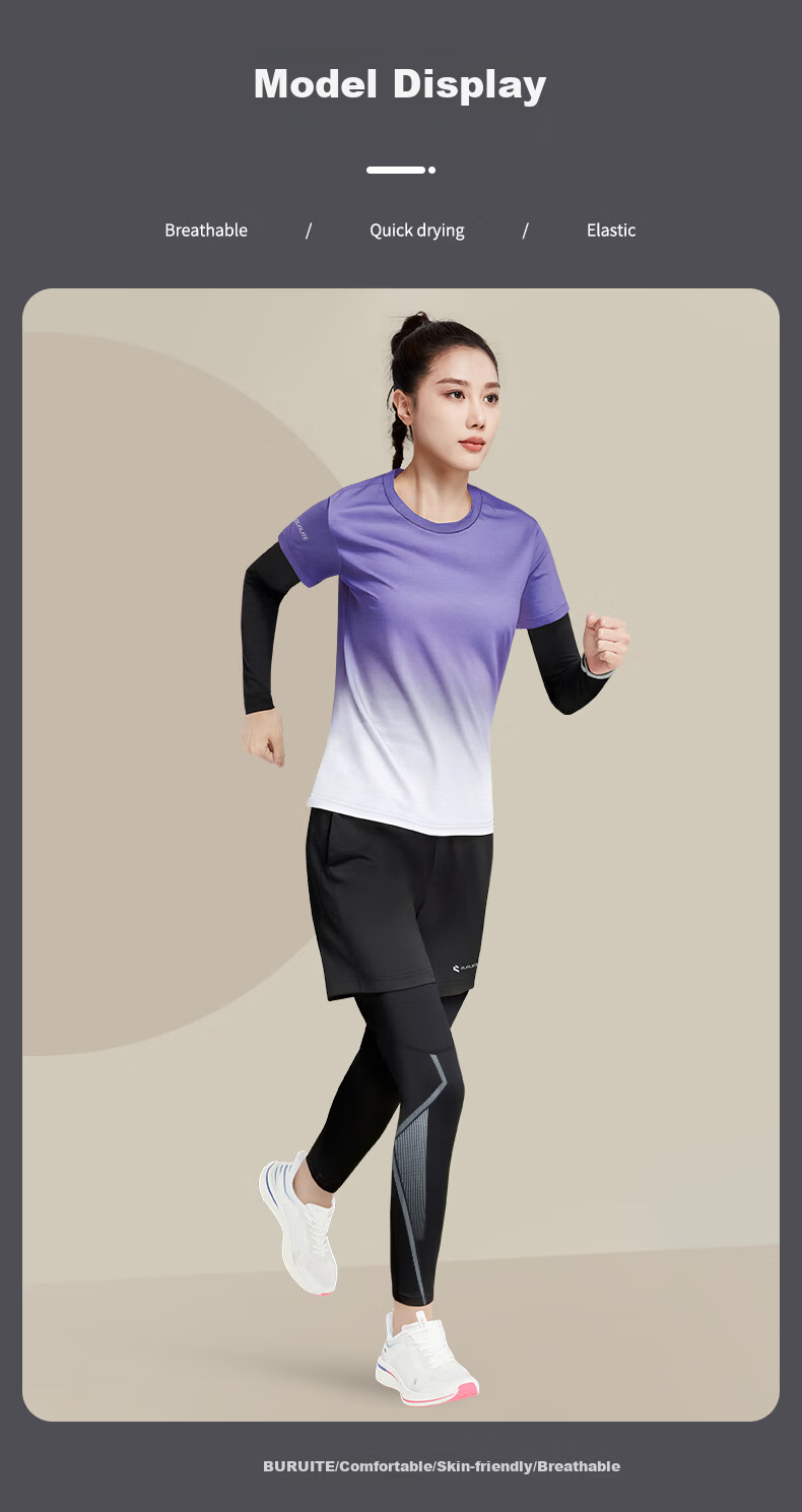 BURUITE Women's Sports Set Yoga Running Badminton Cycling Fitness Tight Training Slim Quick-Dry Apparel 8