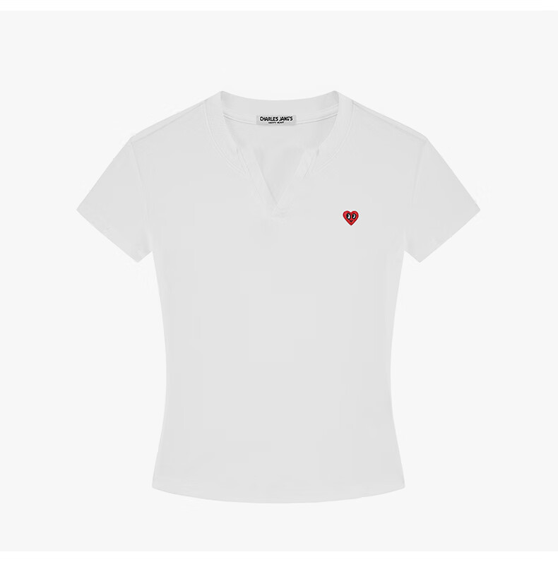 Charles Peach Heart Summer Simple Love Logo Women's V-Neck Short Sleeve T-Shirt Loose Waist Slim Casual Yellow S 13