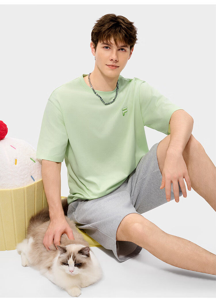 FILA FUSION Trendy Couple's Knitted Short Sleeve Shirt 2026 Summer Loose Fit Cool Cotton T-Shirt 71