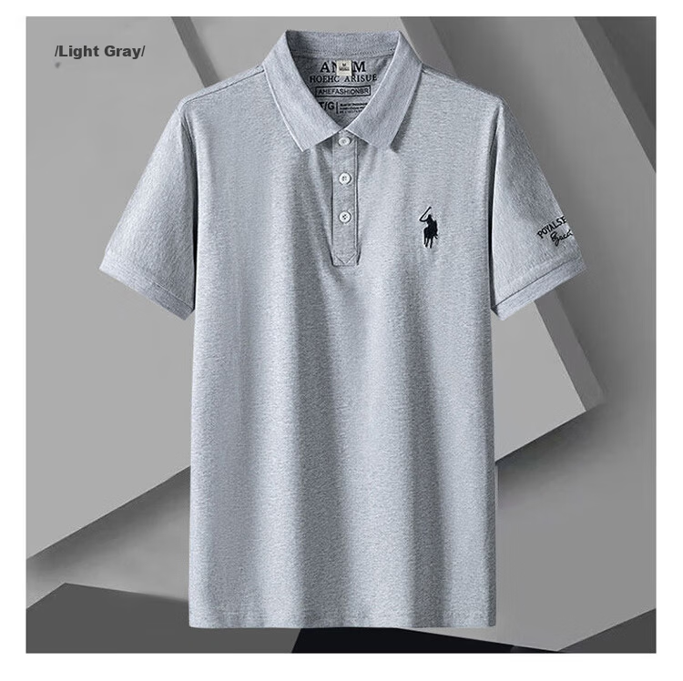 I'M DAVID Men's Summer Lightweight Breathable Polo Shirt Business Embroidered Short Sleeve T-Shirt Light Gray M 8
