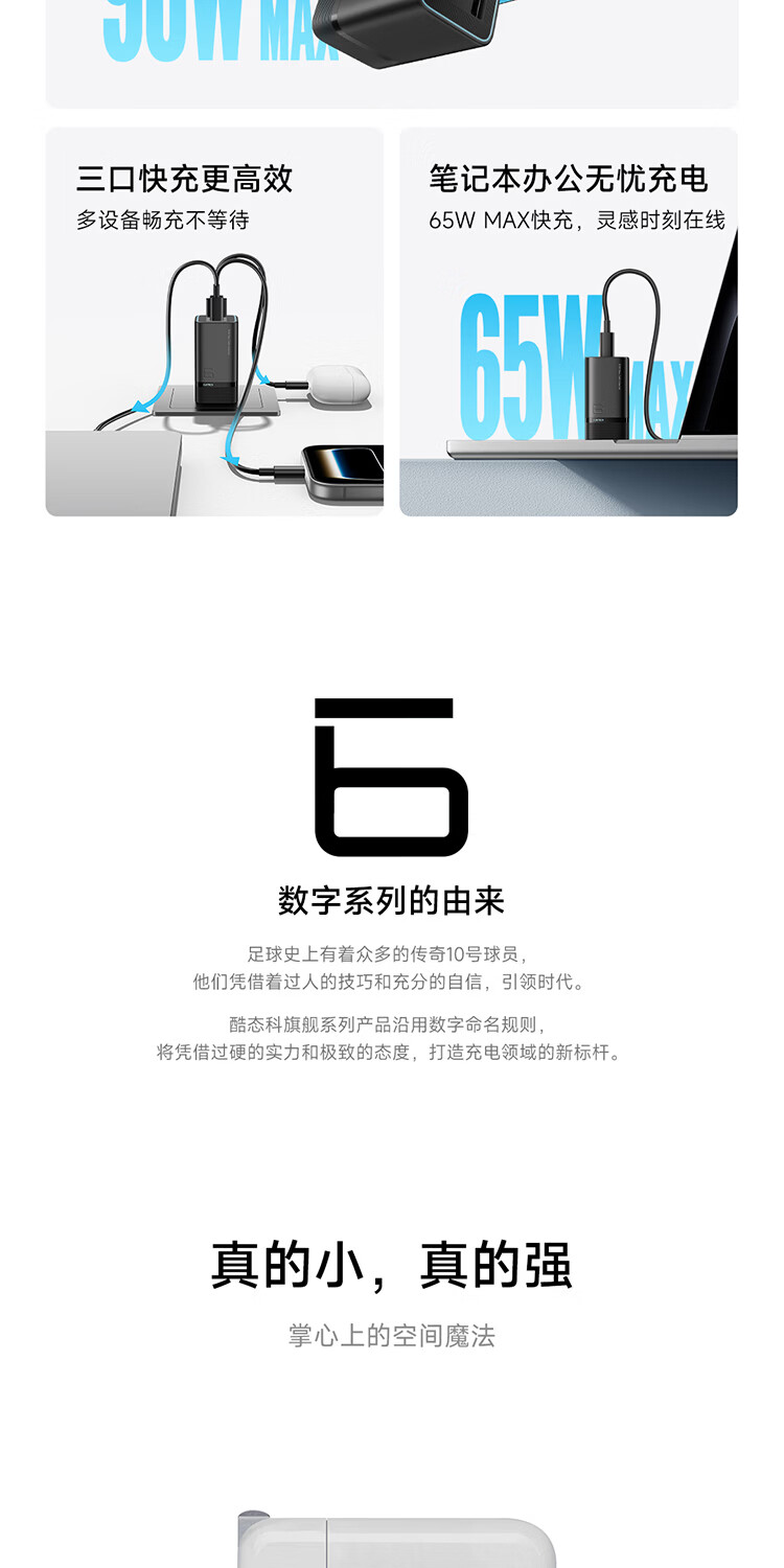 CUKTECH CoolTech No.6 Mini GaN 90W Multi-Port Type-C Fast Charger PD 65W/45W for Apple Xiaomi Samsung Phones and Laptops Single Unit Version 3