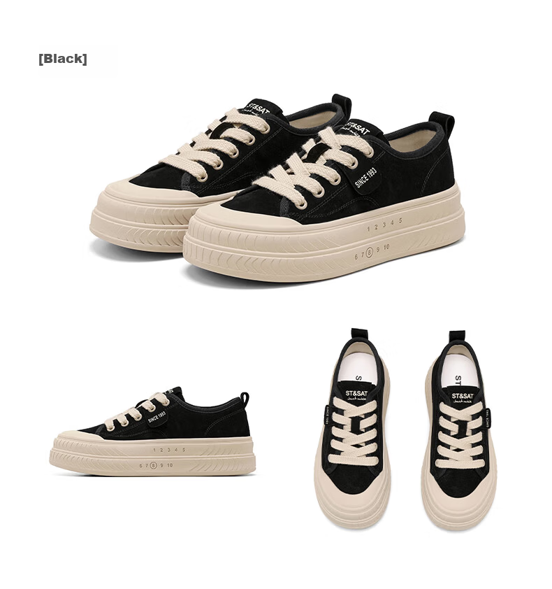 St&Sat Women's Platform Sneakers 2025 New Autumn Winter Height Increasing Casual Retro Slip-On Soft Sole Canvas Shoes 16