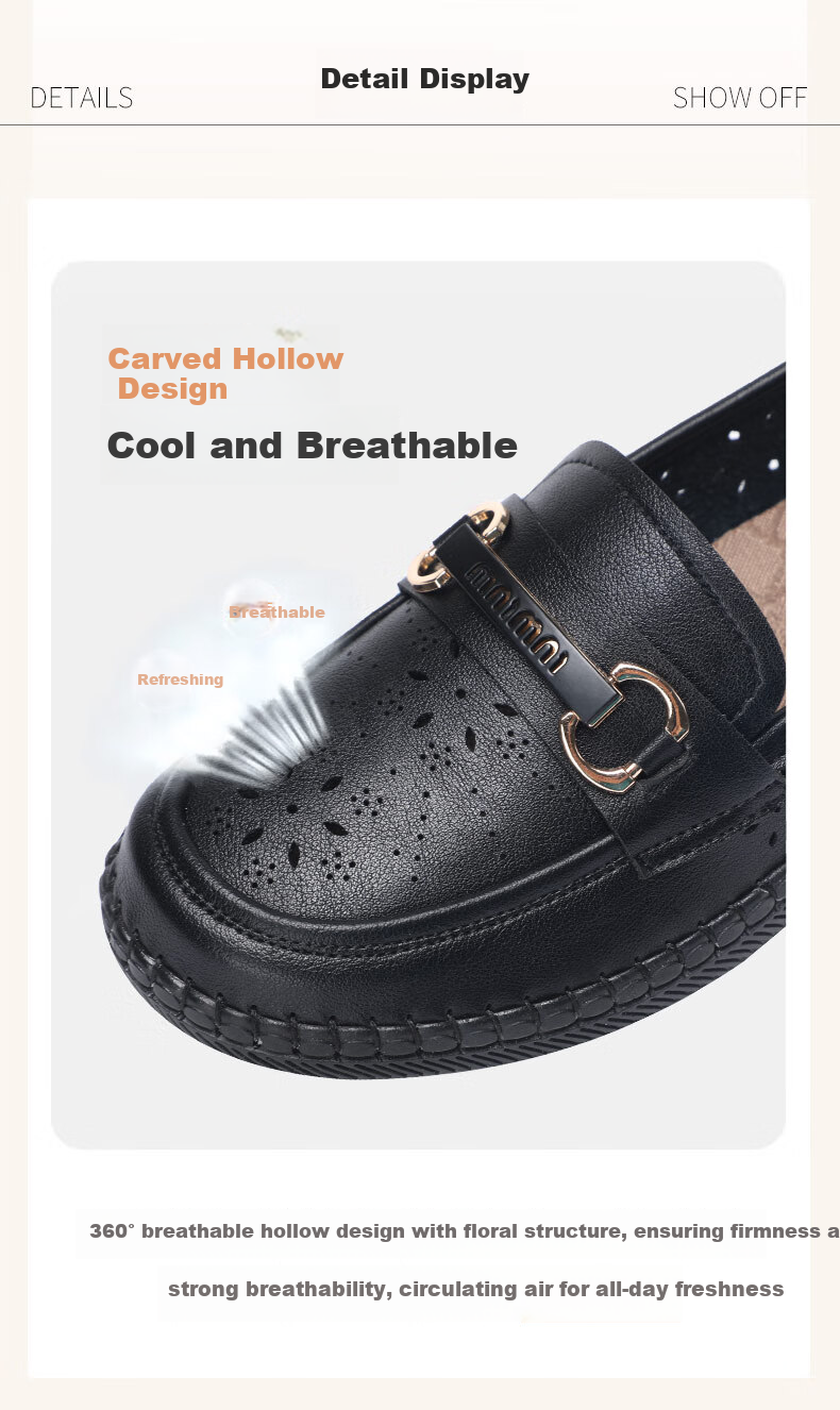 Taiheyuan Spring Summer Women's Breathable Soft Sole Non-Slip Hollow Loafers Versatile Flat Shallow Round Toe Mom Shoes 8