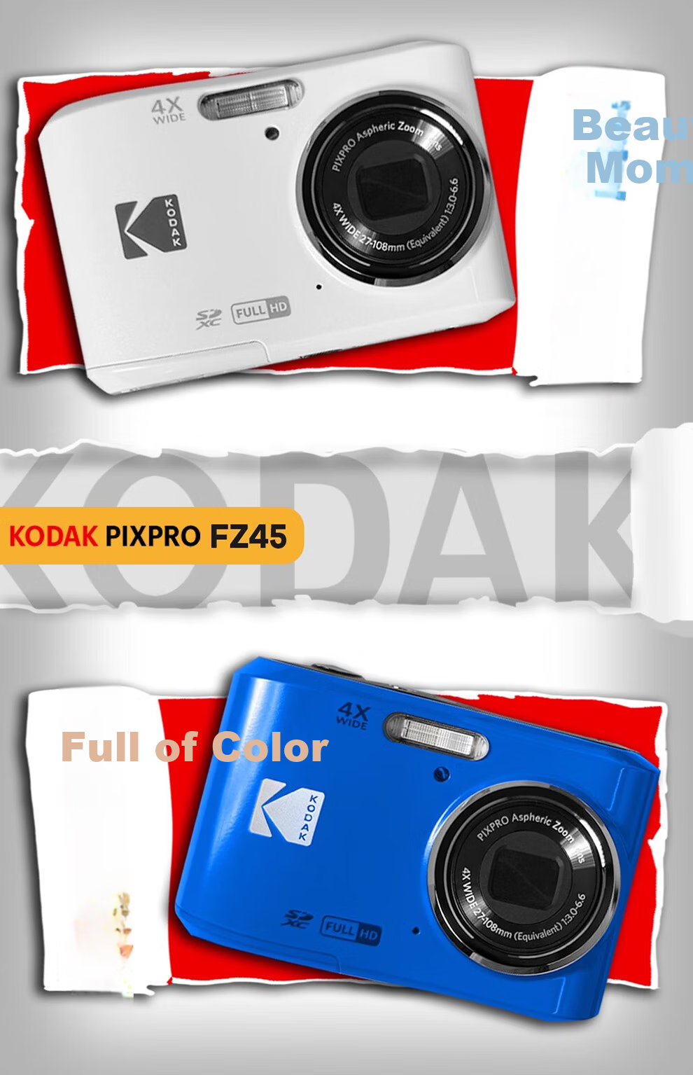 KODAK FZ45 Digital Camera 16.35MP 4x Optical Zoom Student Birthday Gift Campus HD Travel Alternative CCD Red Kit (Camera + 32GB Card + Card Reader + Bag) 1