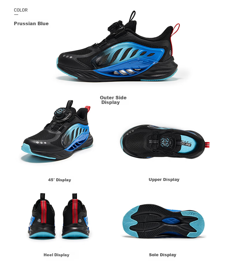 XTEP Kids Toddler Sports Shoes with Twist Button Lightweight Protective Running Shoes Black/Prussian Blue Size 33 29