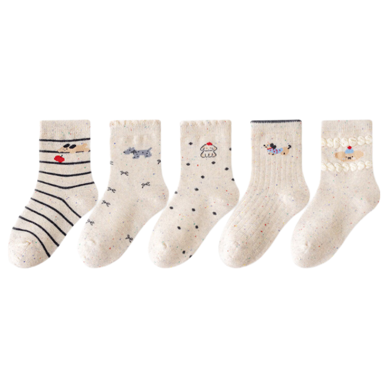 Miiow Kids Girls Cotton Autumn Winter Cartoon Princess Mid-Calf Socks Lace Polka Dot Breathable Sweat-Absorbing Children's Socks