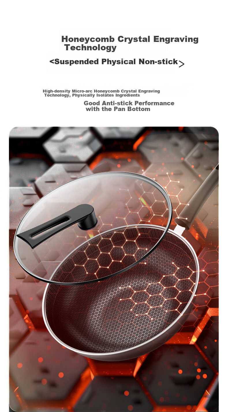 Midea Non-Stick Wok, Cooking Pan, 304 Stainless Steel Flat Bottom Pan, Ceramic, Zero Fluorine Snowflake Pattern, Compatible with Induction Cooker 4