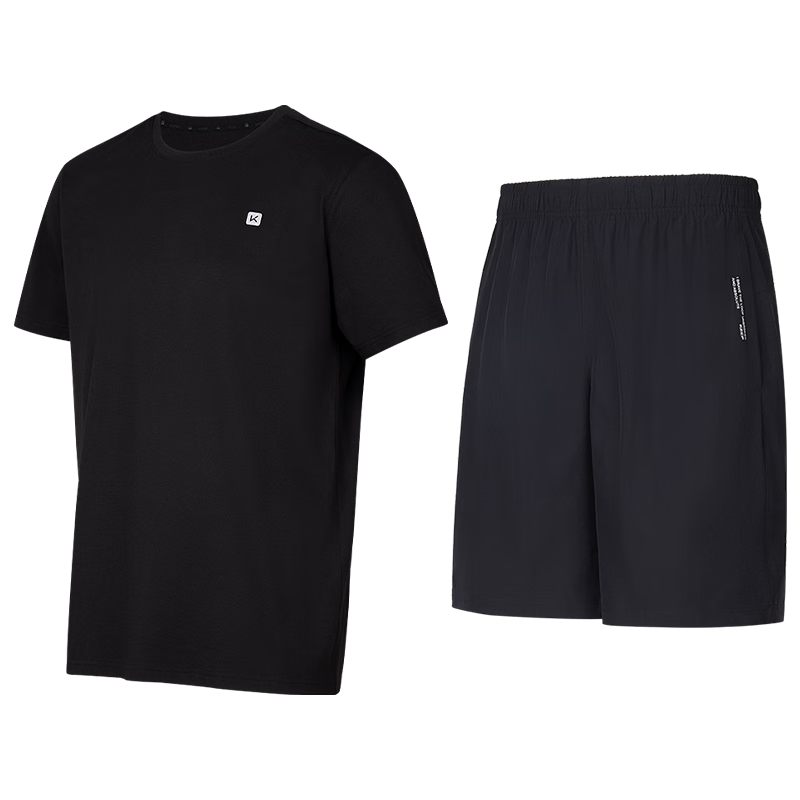 Keep Men's Running Sports Set Sweat-Absorbing Short Sleeve T-Shirt and Shorts Quick-Dry Basketball Badminton Fitness Training Wear