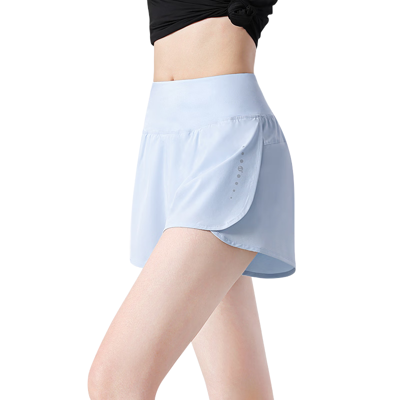 CAMEL Anti-Exposure Yoga Shorts for Women, High-Waist Fitness Running Three-Quarter Length Pants Y23BA4L0029D, Wisteria Blue, Size L