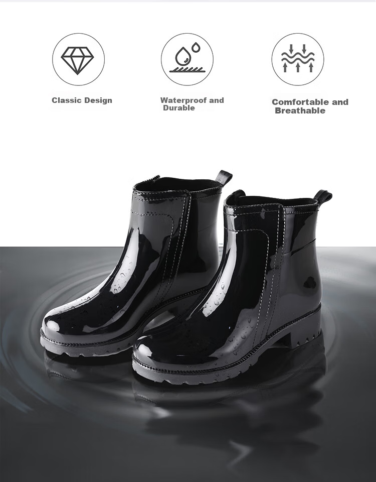 FOOTOPPO Women's Chelsea Rain Boots Fashion Short Waterproof Non-Slip Rubber Shoes Adult Short Water Shoes 3