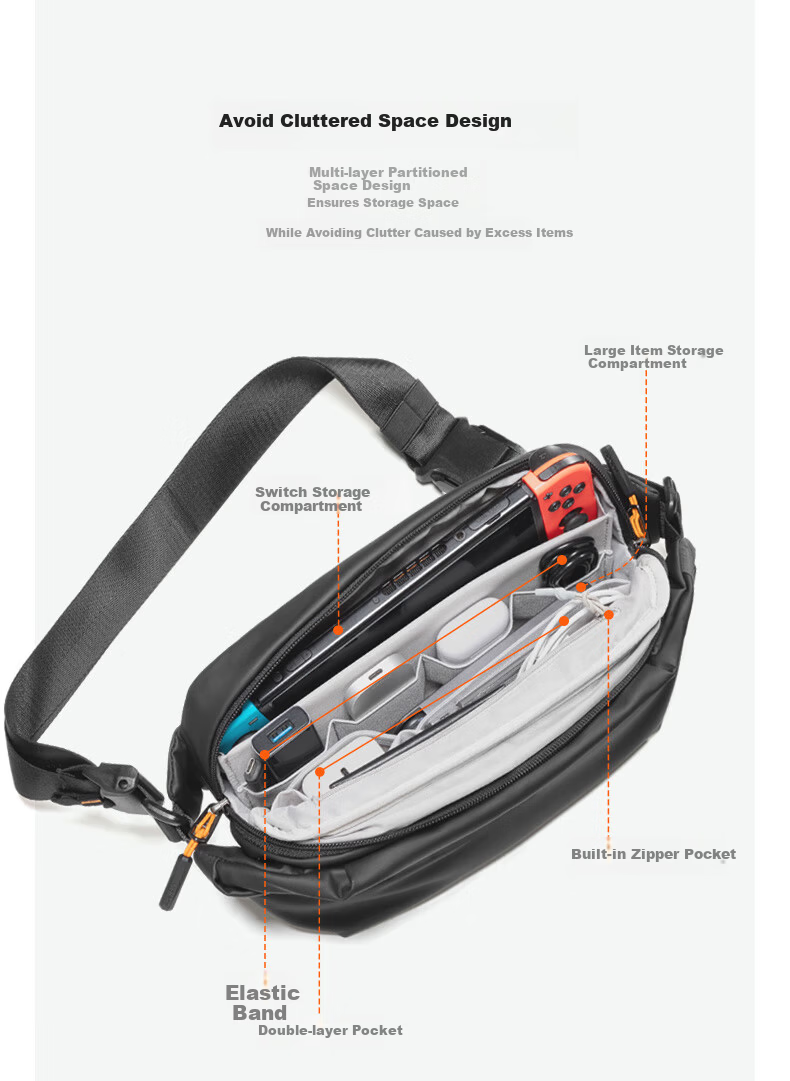 Inateck Large Capacity Crossbody Shoulder Chest Waist Bag Casual Sports Phone Storage Bag Upgraded Version Phantom Night Black 6