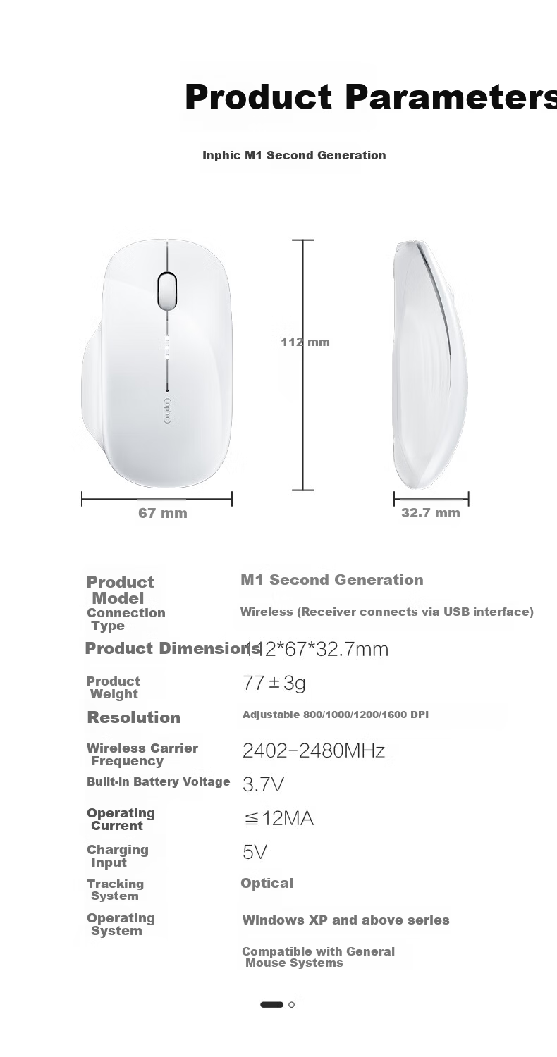 INPHIC M1 Second Generation Rechargeable Wireless Mouse Silent Office Asymmetric Ergonomic Grip Battery Display Universal for Laptop 2.4G Wireless White Apricot 11