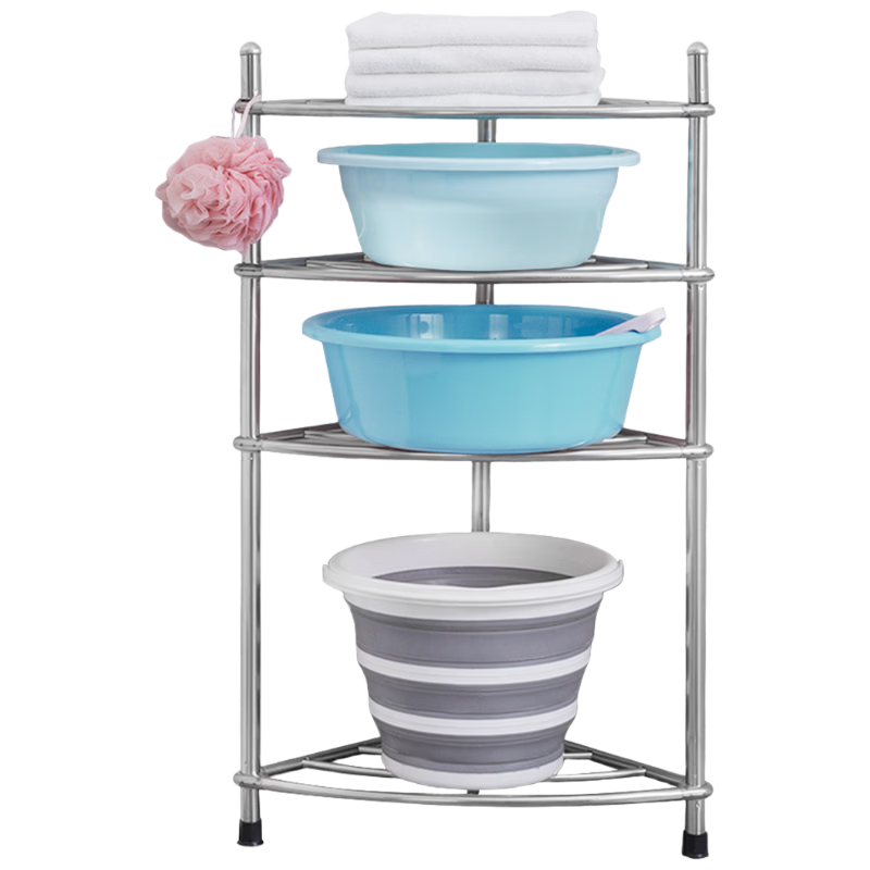 Ouranzhe Bathroom Rack Stainless Steel Four-Tier Basin Rack Bathroom Storage Shelf Corner Floor Storage Rack