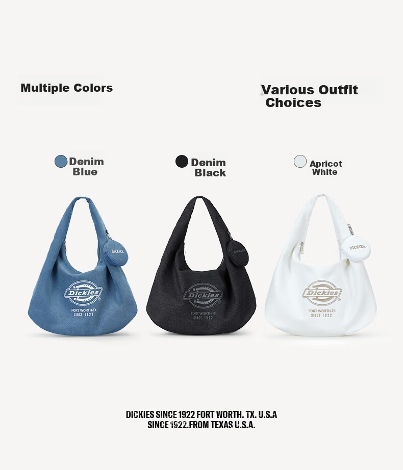 Dickies Denim Blue Large Capacity Shoulder Tote Bag Travel Commuter Casual Women's Bag 7
