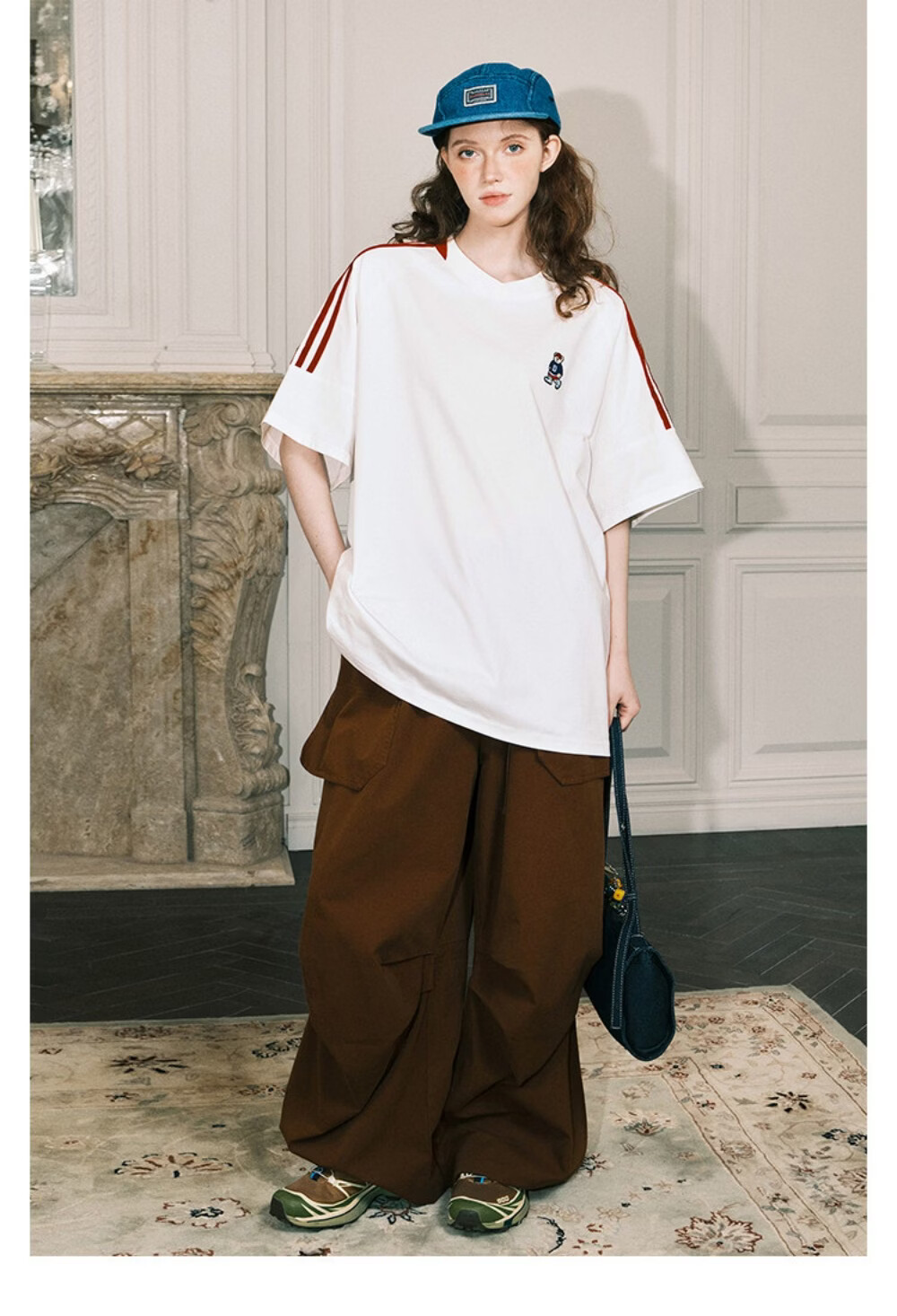 ICH MODE Raglan Stripe V-Neck Short Sleeve T-Shirt Women Summer Bear Series Sorona Cooling Top Black M 12