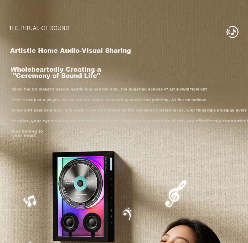Kuangxiang Bluetooth Speaker Wall Art Music Frame CD Player Ambient Light Bluetooth Speaker for Phone Headphones Men Women Birthday Gift Valentine's Day Gift 3