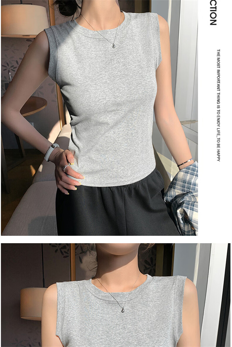Langsha White Vest Tank Top for Women Spring Summer New Sleeveless Round Neck Camisole with Side Coverage 16