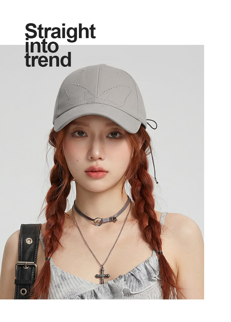 CACUSS Women's Baseball Cap Butterfly Rhinestone Cotton Soft Top Face Slimming Adjustable Strap Dark Gray 7