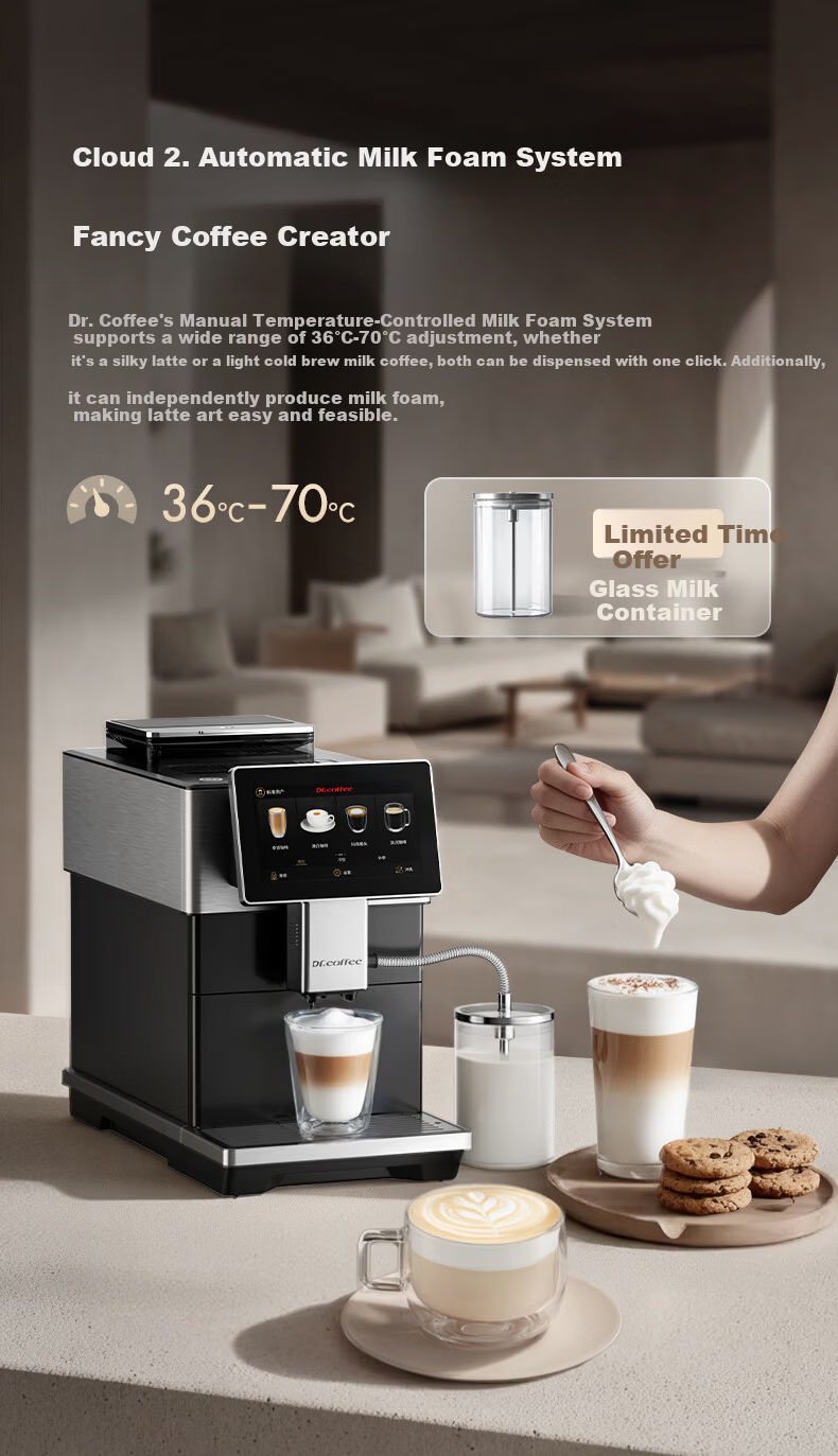 Dr.coffee H3 Black Home Fully Automatic Italian Espresso Coffee Machine Small Integrated Grinder One-Touch True Cold Brew Fresh Coffee Hot and Cold Drinks 23