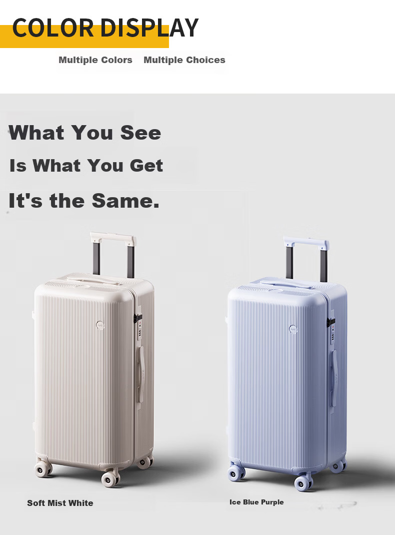 ZAT Innovative Plastic Frame Luggage Zipper Trolley Large Capacity Travel Suitcase Sit-able Password Lock Soft Matte White 24 Inch 21