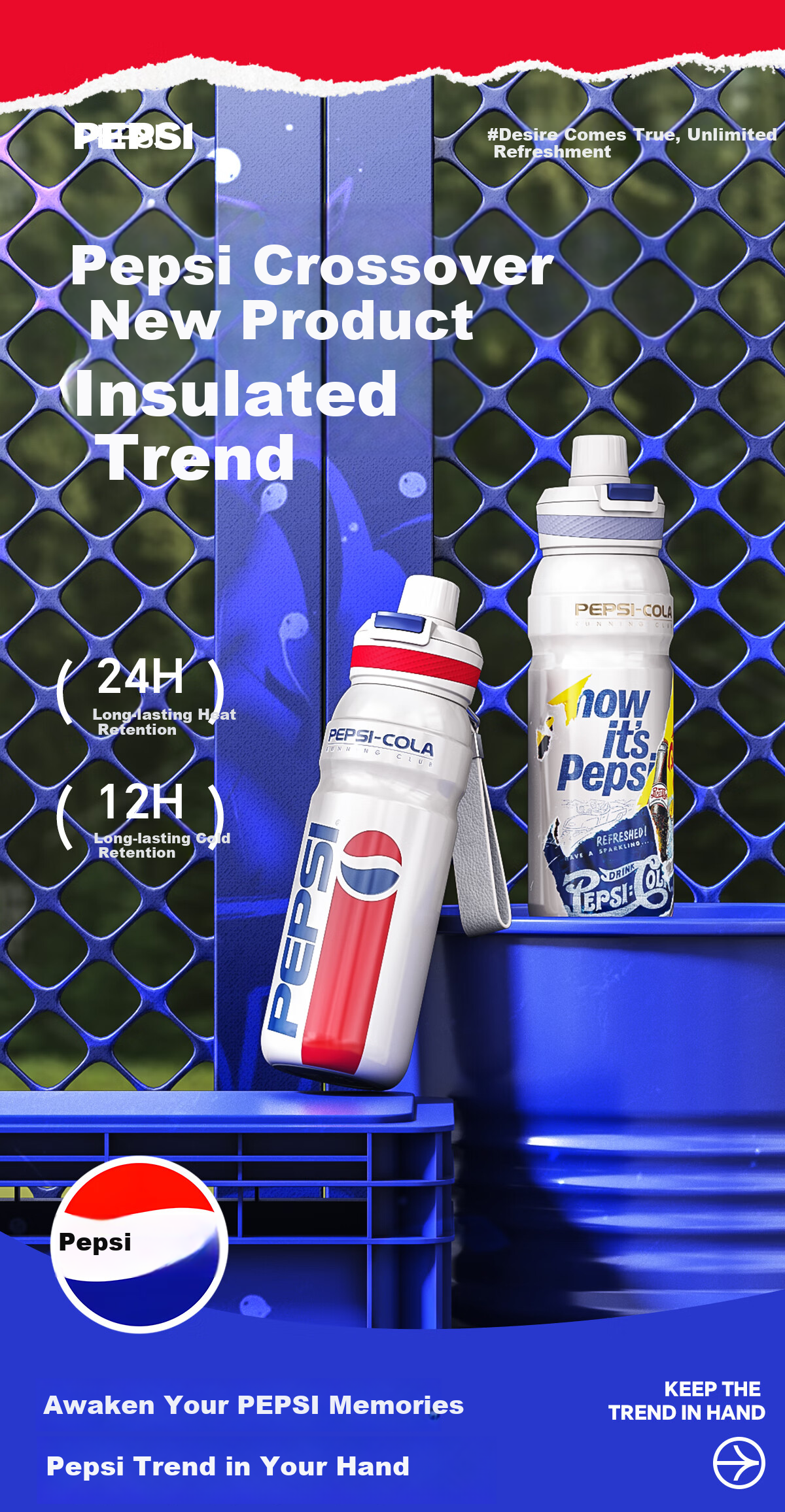 PEPSI Insulated Tumbler 316L Stainless Steel Straw Cup Outdoor Sports Water Bottle Portable Travel Cooler Cup Badge Pearl White 9