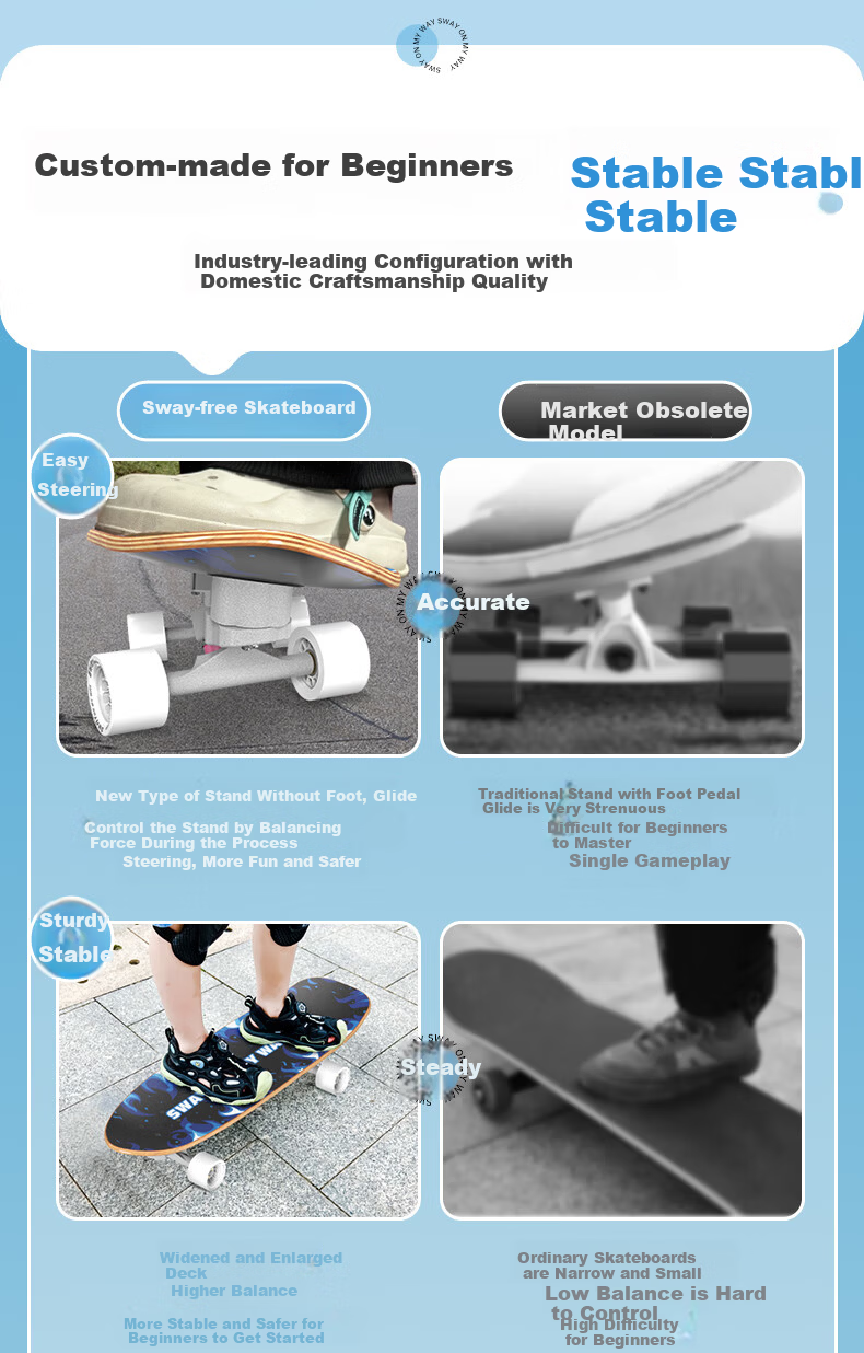 SWAY Land Surfing Professional Skateboard Four-Wheel Adult Fish Board No-Push Street Cruiser Commuter Children's Beginner Road Surfing Board 4