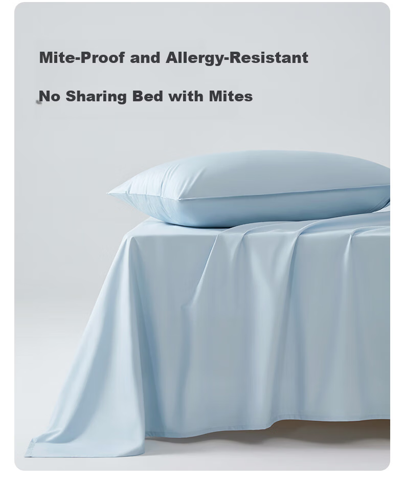 Anmino 100% Anti-Mite Bed Sheet and Cover 80s Cotton A-Class Satin Solid Color Washable 2