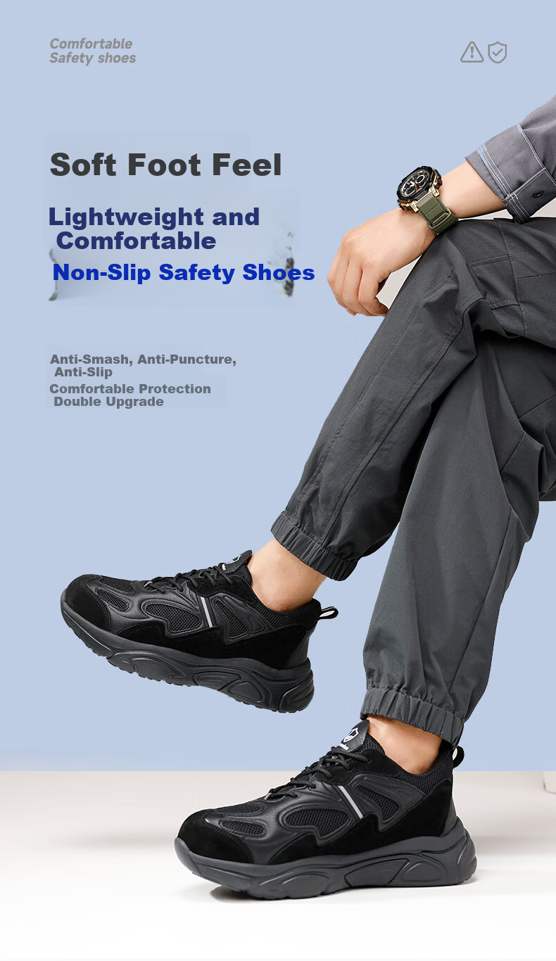 BlueOwl Shield Men's Summer Breathable Anti-Odor Non-Slip Ultra-Light Steel Toe Cap Anti-Smash Anti-Puncture Safety Work Shoes D281 Size 42 1