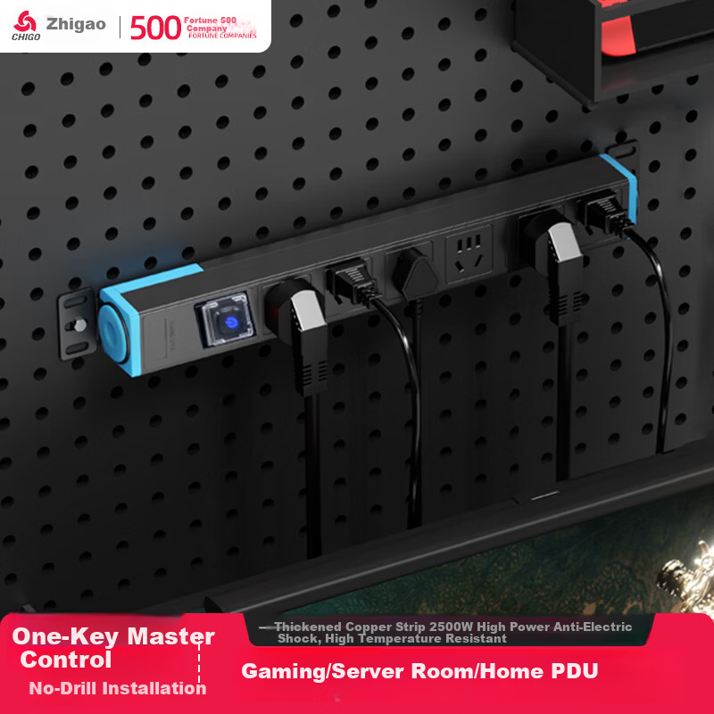 CHIGO PDU Power Strip Cabinet Socket Desktop Overload Overpower Protection Data Center Under-Desk Gaming Power Strip Extension Board Six-Outlet Wireless Master Control