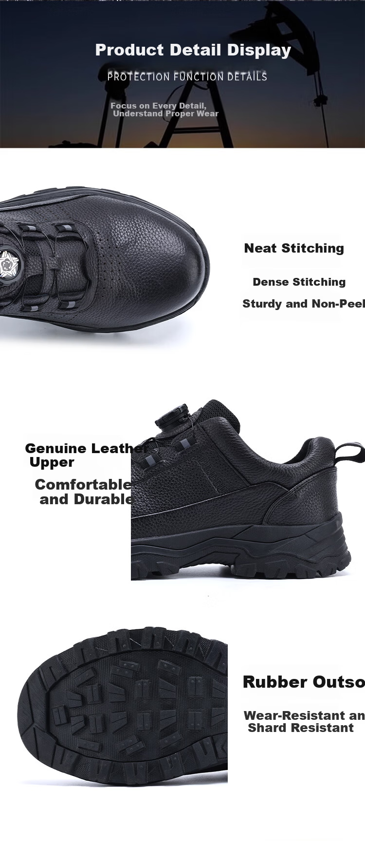 Dinggu Men's Safety Work Shoes Steel Toe Anti-Smash Anti-Puncture Cowhide Construction Shoes Durable Odor-Resistant JD1700heiK43 4