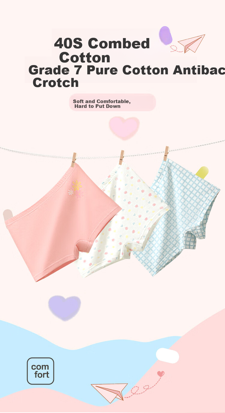 Hodohome Children's Underwear, Girls' 7A Antibacterial Pure Cotton Crotch Triangle Shorts, Girls' Cotton Spandex Cartoon Breathable Panties, 306 150 1