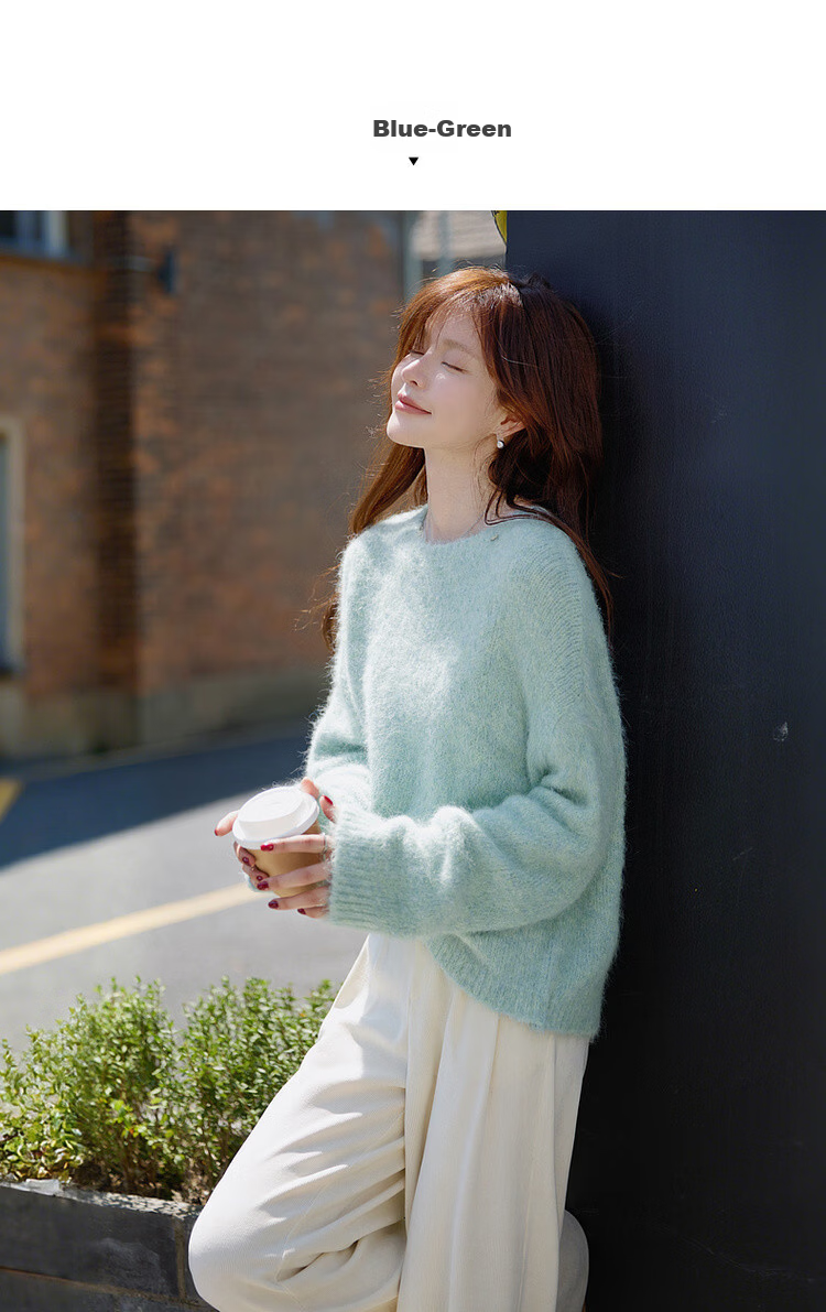 Demana Luxury Alpaca Wool Blend Winter Lazy Style Long Hair Crew Neck Soft Elegant Knit Sweater for Women 7