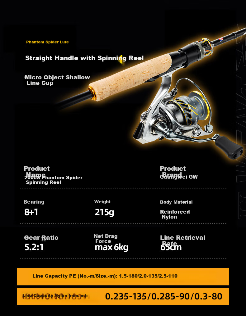 GW 2.1m ML Straight Handle Phantom Spider Lure Fishing Rod Universal Bass Pike Blackfish Long Cast Spinning Rod 13