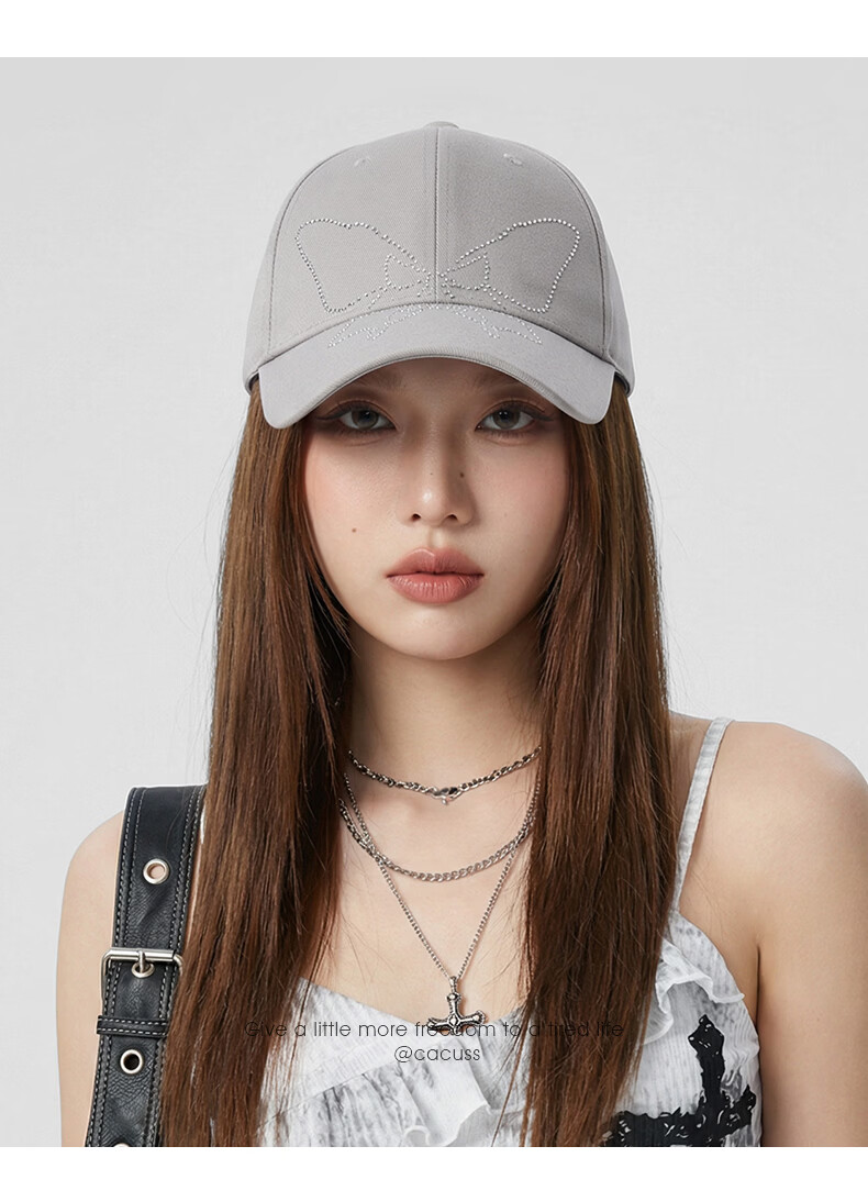 CACUSS Women's Baseball Cap Butterfly Rhinestone Cotton Soft Top Face Slimming Adjustable Strap Dark Gray 11